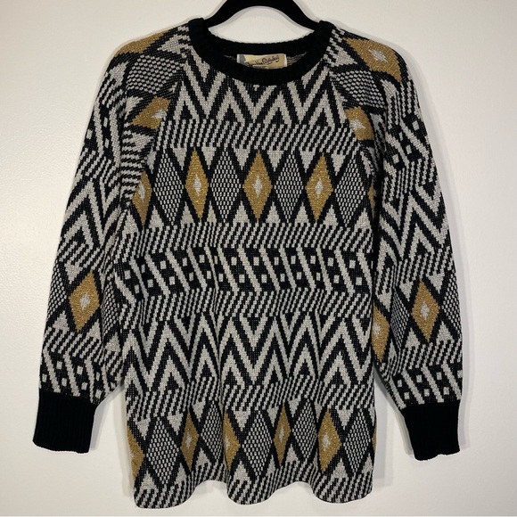 Vintage Diane Von Furstenberg Metallic Abstract Print Knit Sweater Size Large - Picture 5 of 11